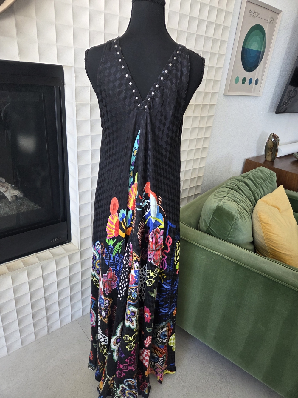 Johnny Was Eva Love Dress Maxi Bohemian V-Neck, Black Multicolor Print S - Picture 7 of 13